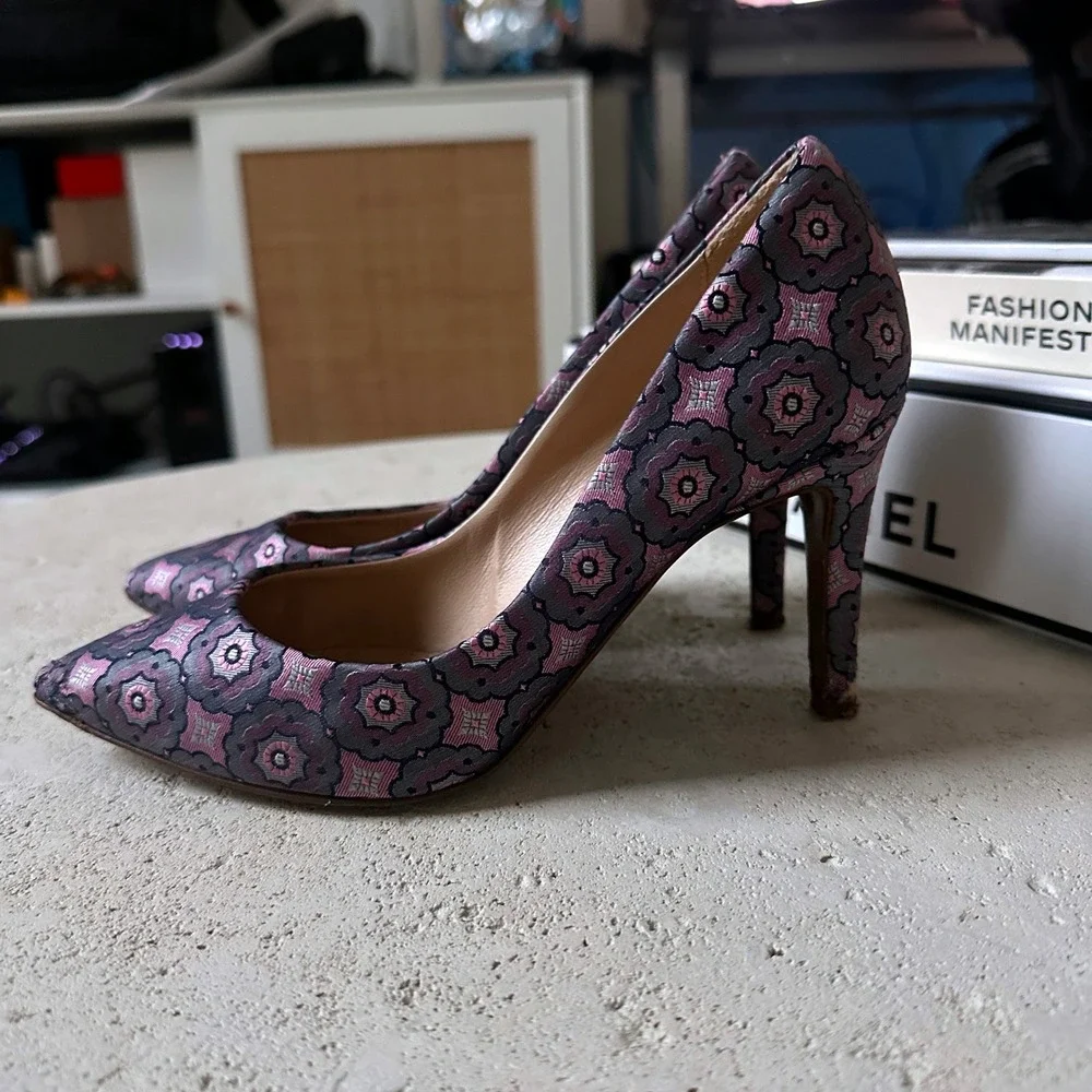 J. Crew Elsie Jacquard Leather Floral Pointed Pump Heels Old Money Preppy 5